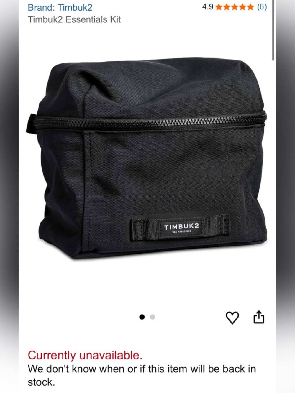 Timbuk2 Essentials Hanging
Toiletry Kit Jet Black Lug NEW W TAG